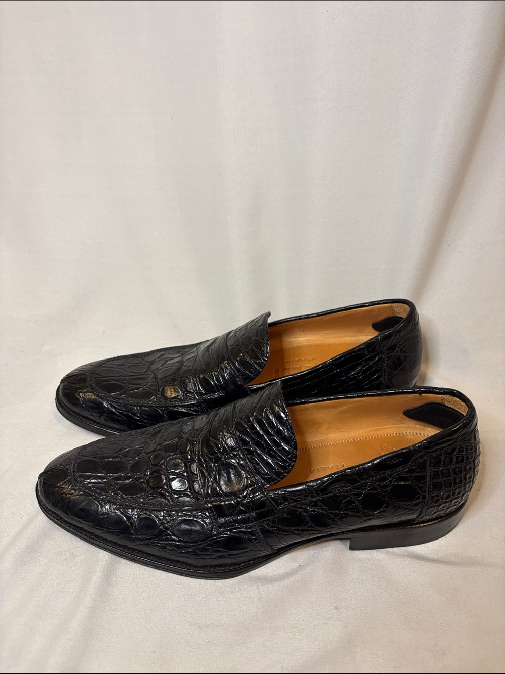 Zelli Roma Caiman Crocodile Loafers Black Size 9M